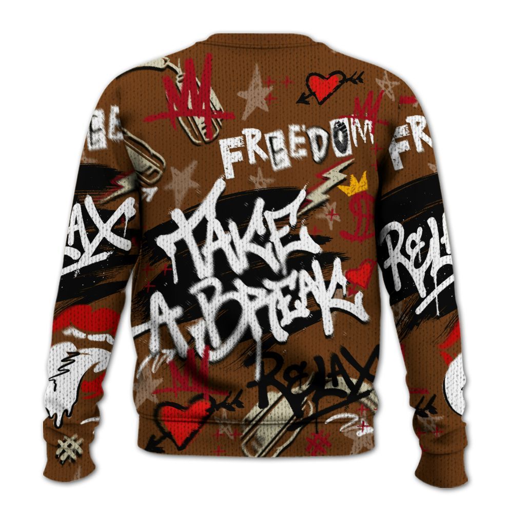 Knitted Sweater To Match Archaeo Brown 5s - Take Break Freedom Graffiti Streetwear