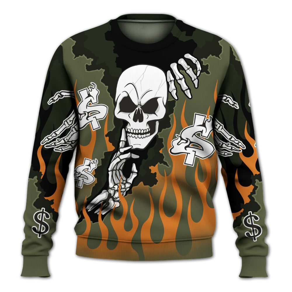 Sweatshirt To Match Olive 5s - Ones Move In Silence Graphic Trapped All Over Print