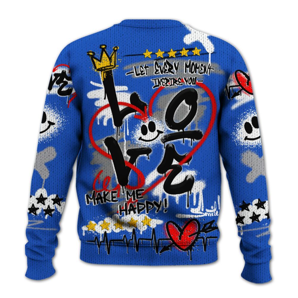 Knitted Sweater To Match Retro Stealth 5s - Happy Love Beats Graffiti Streetwear