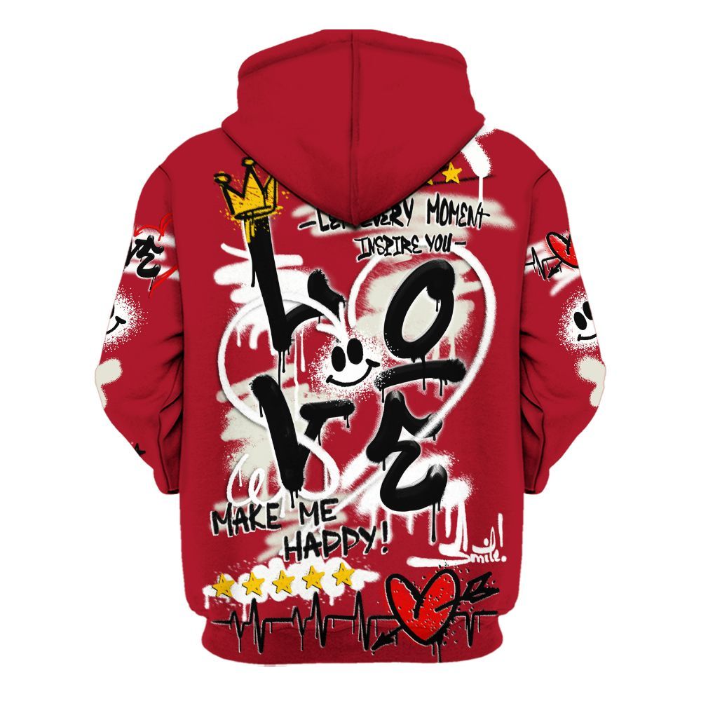 Hoodie To Match 2025 High OG Cinnabar 1s - Happy Love Beats Graffiti Streetwear All Over Print