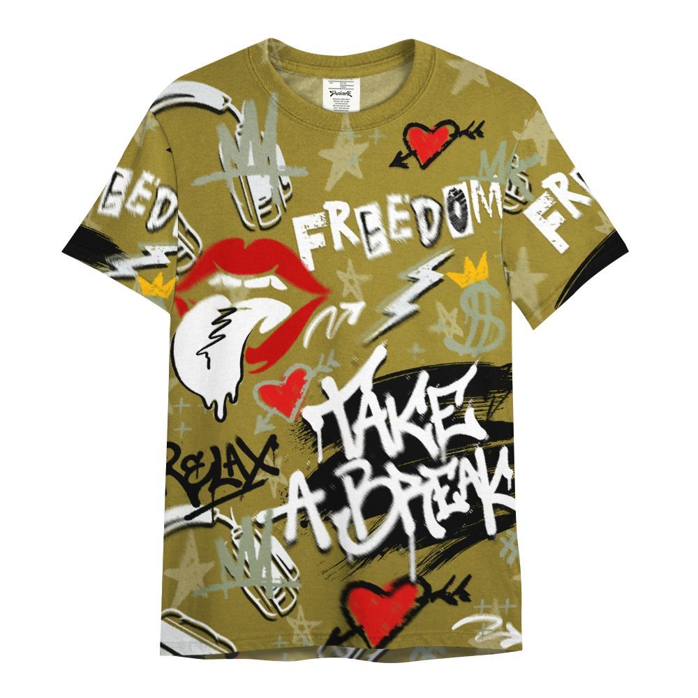 Shirt To Match Air Flightposite Metallic Gold - Take Break Freedom Graffiti Streetwear All Over Print