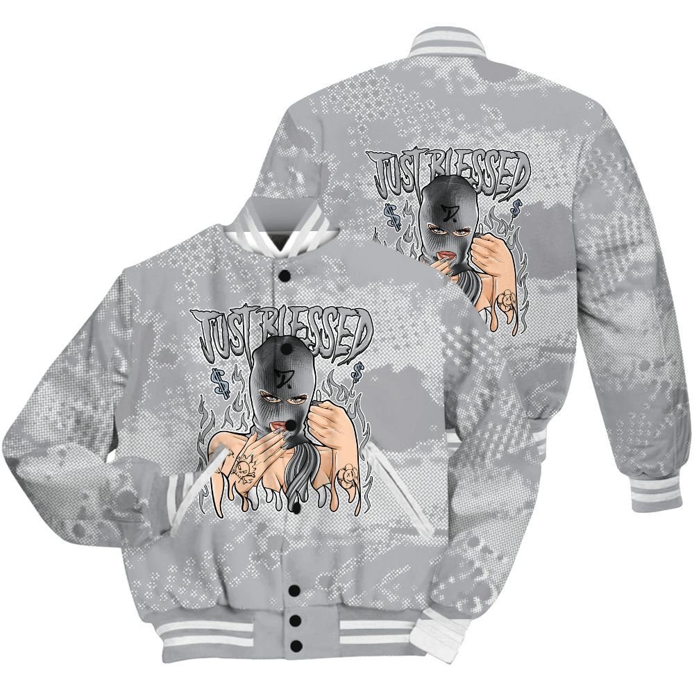 Varsity Jacket To Match Low OG Wolf Grey 1s Shirt - Blessed!! Smoke Dot All Over Print