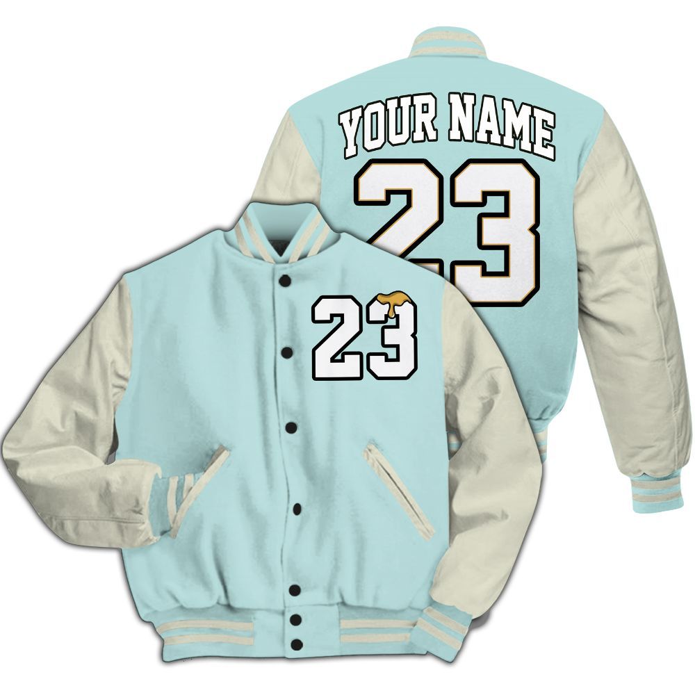 Varsity Jacket To Match Pure Platinum 4s - Custom Name Number 23 Drip All Over Print
