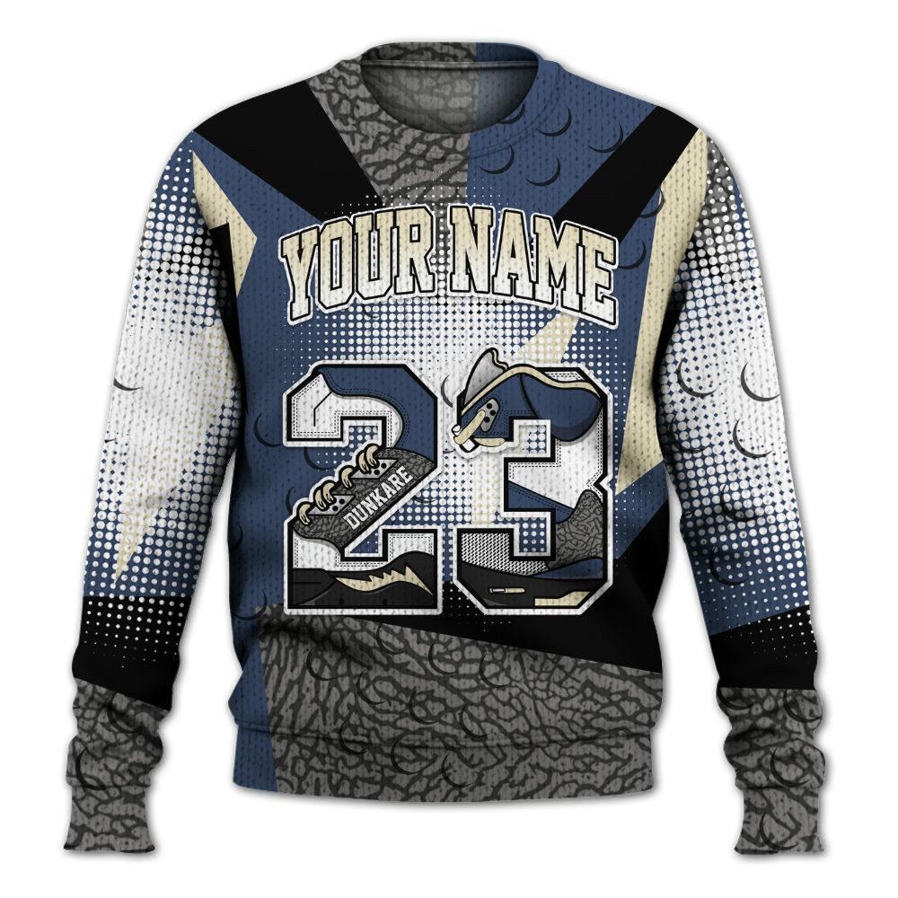 Knitted Sweater To Match Diffused Blue 3s - Poly Custom Name Number 23 5s