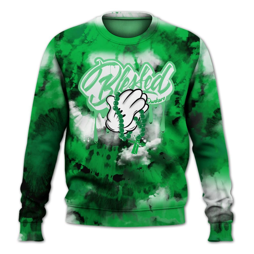 Sweatshirt To Match Lucky Green 5s - God Blessed Tie Dye All Over Print