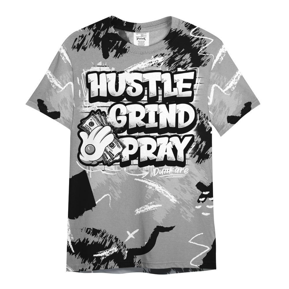Shirt To Match Black Wolf Grey 12s - Hustle Grind Pray Retro All Over Print