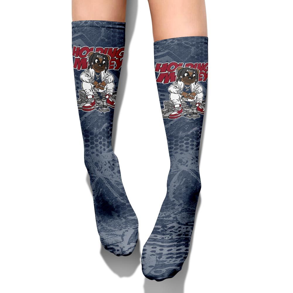 Sock To Match White Midnight Navy 6s - Possessing Moneys Bear Banknotes Art