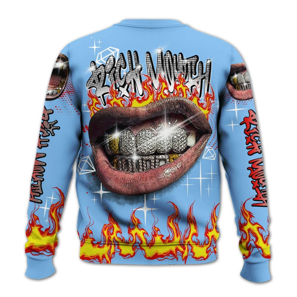 Sweatshirt To Match University Blue 5s - Rich Mouth Fire Rap Retro 90s All Over Print