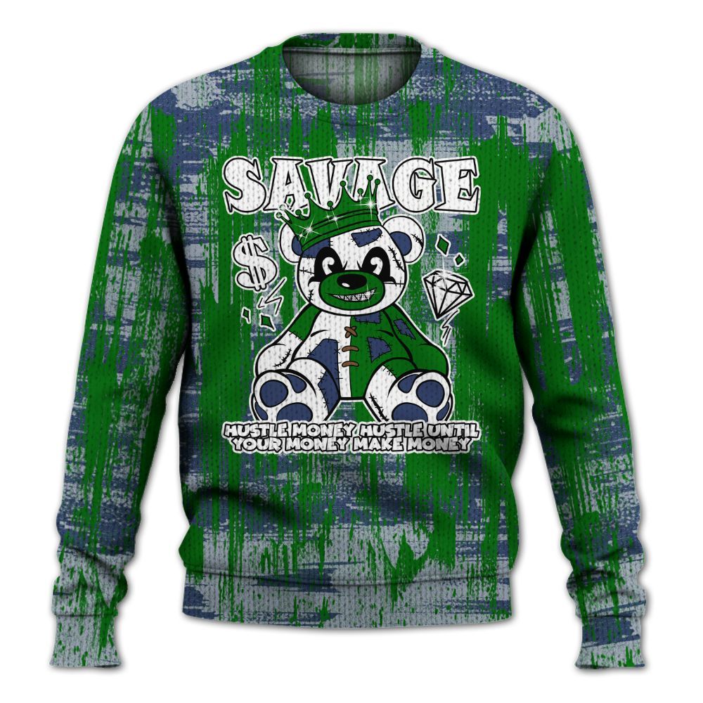 Knitted Sweater To Match Midnight Navy 13s - Savages Bear Glitch Art