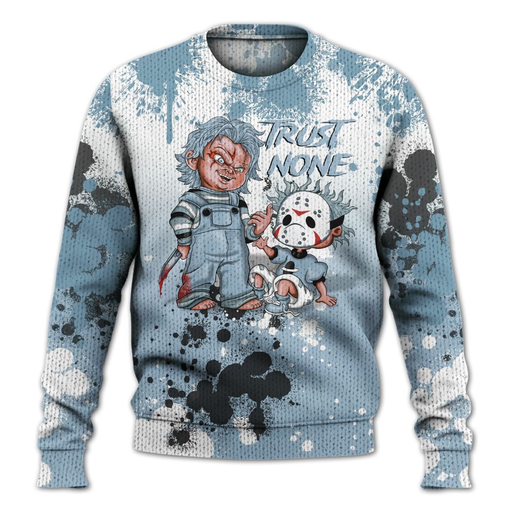 Knitted Sweater To Match Mid Ice Blue 1s - Trust No One Scary