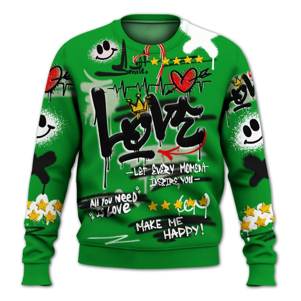 Sweatshirt To Match Green Spark CJ1 T-Rex - Happy Love Beats Graffiti Streetwear All Over Print