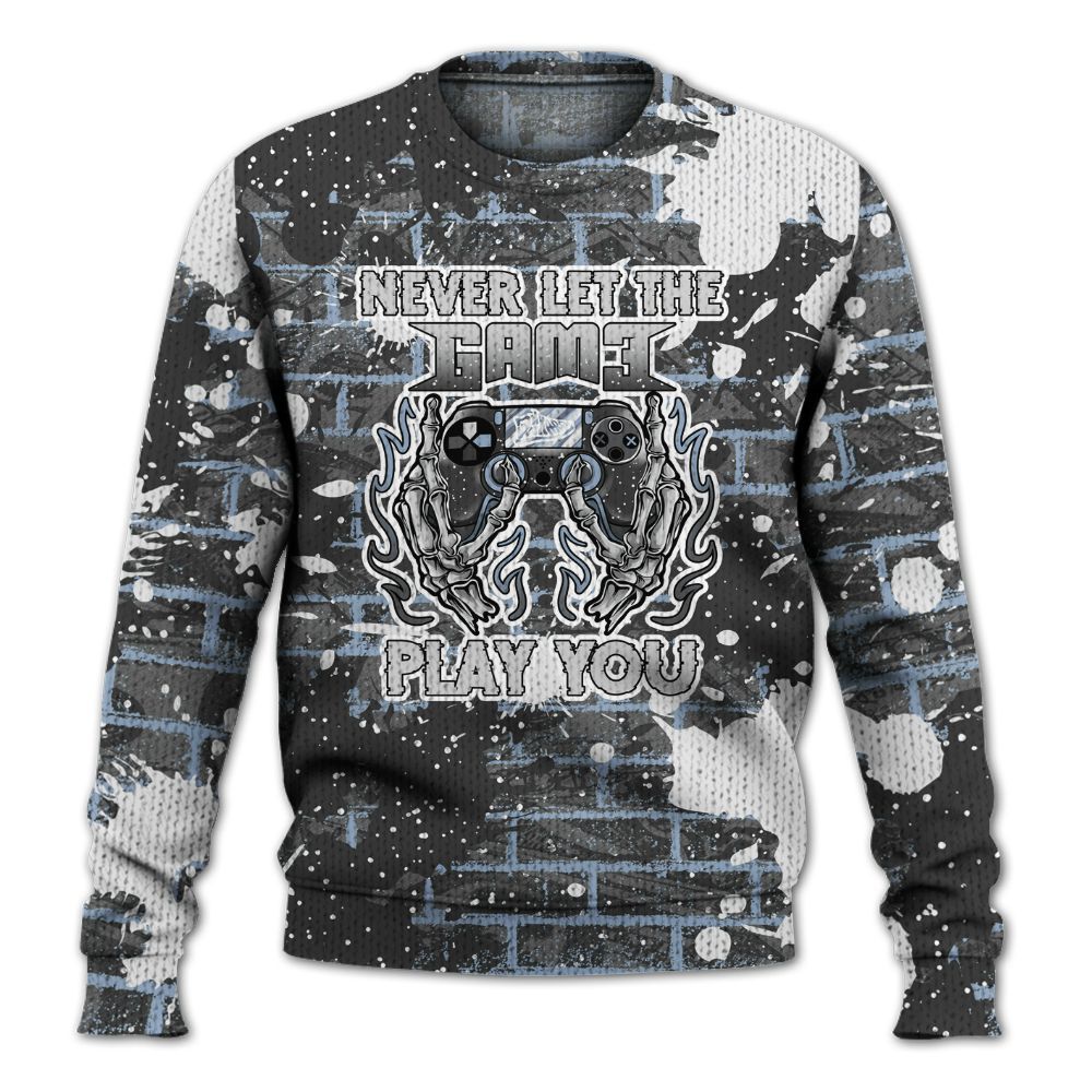 Knitted Sweater To Match Reverse Black White 6s - PlayGame Skull Brick