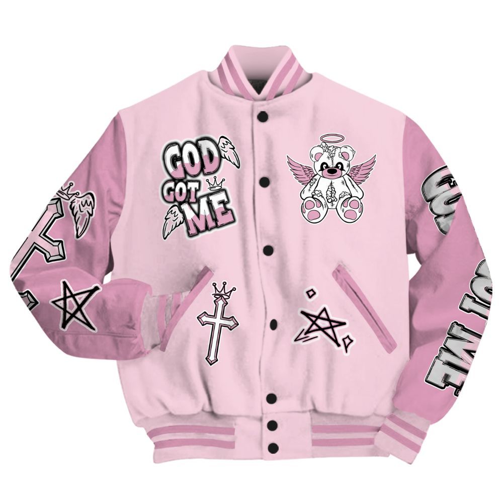 Varsity Jacket To Match Orchid 4s - Gods Guides Me Bear All Over Print