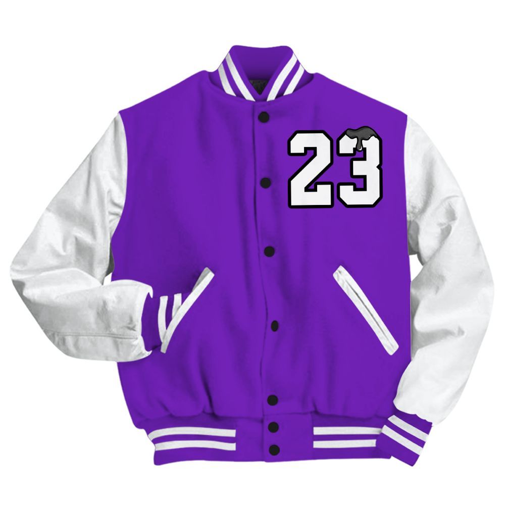 Varsity Jacket To Match Retro Dark Iris 3s - Custom Name Number 23 Drip All Over Print