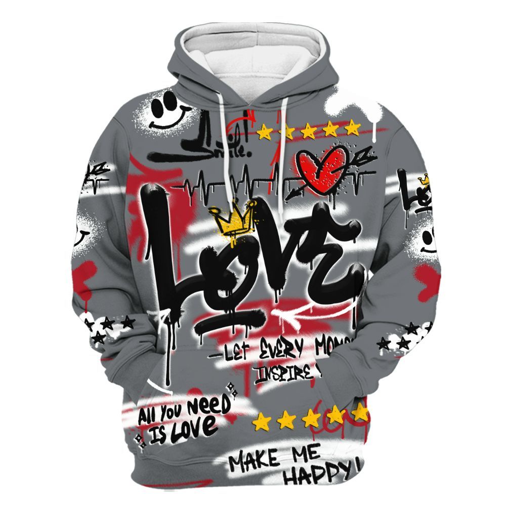 Hoodie To Match Retro Fire Red 9s - Happy Love Beats Graffiti Streetwear All Over Print