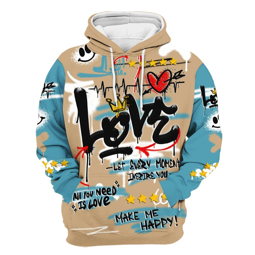 Hoodie To Match H-Town 11s - Happy Love Beats Graffiti Streetwear All Over Print