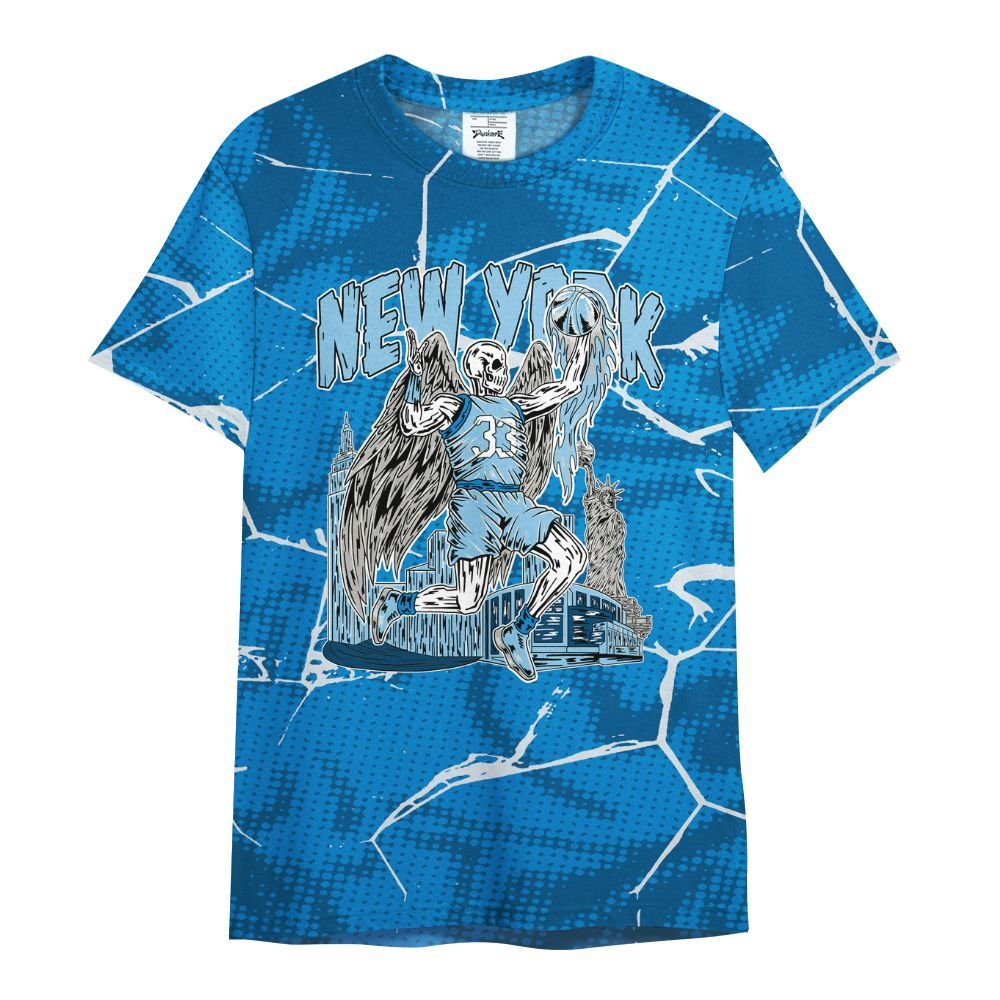 Shirt To Match Military Blue 4s - Ewing Era Skeleton Crack All Over Print
