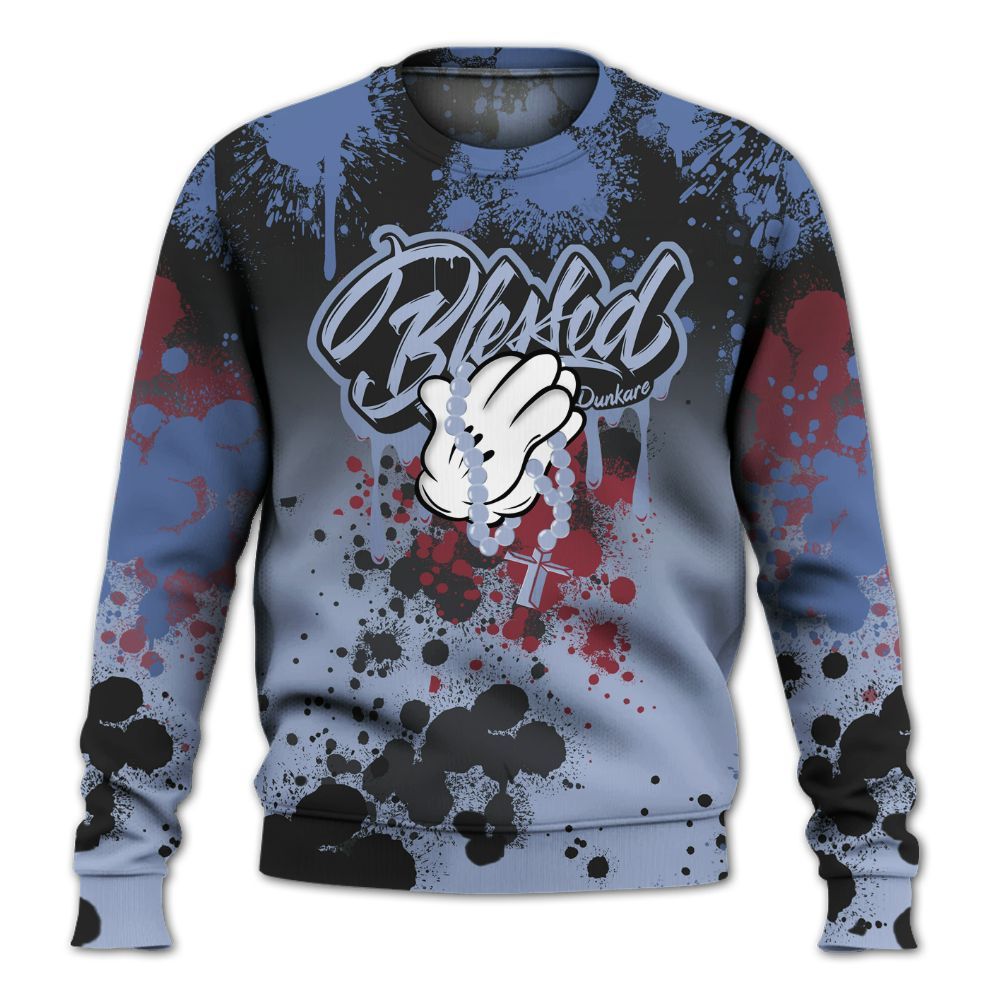 Sweatshirt To Match Black Metallic 5s - God Blessed Ink Drip All Over Print