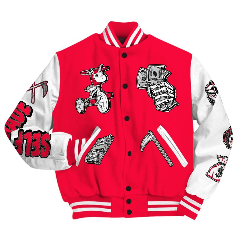 Varsity Jacket To Match Retro Fire Red 3s - Self Make Skeleton All Over Print