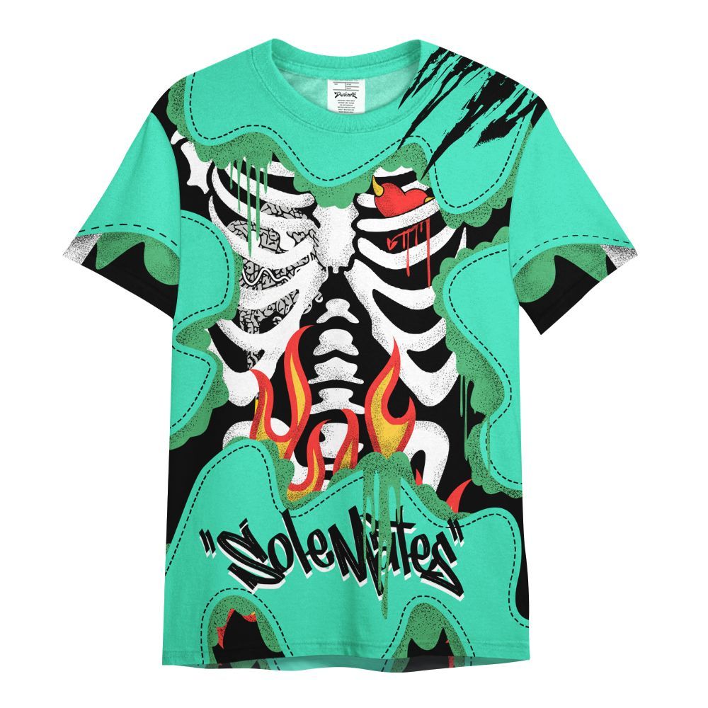 Shirt To Match Black Green Glow 3s - Skeleton Burning Heart Drip Green Glow 3s All Over Print