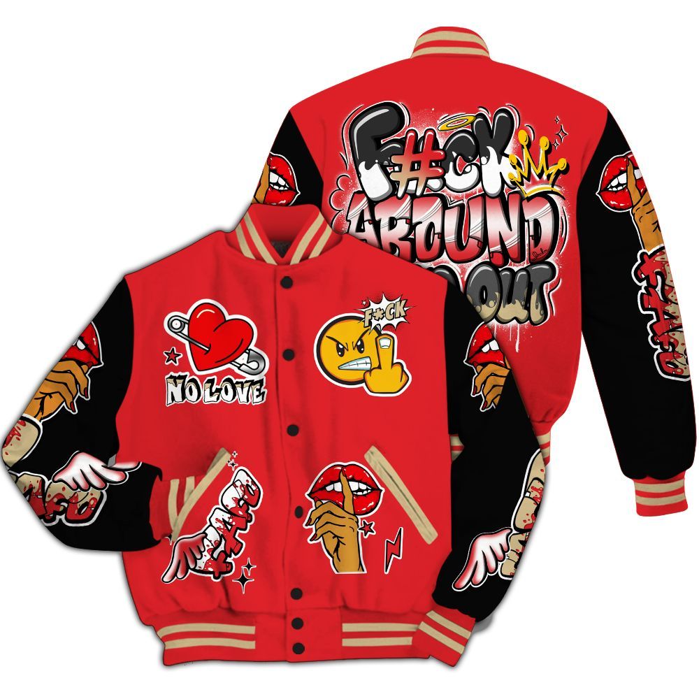 Varsity Jacket To Match Prime 93 Fire Red - FK Around Find Out All Over Print