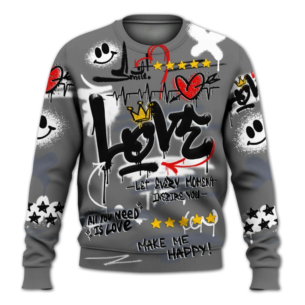 Sweatshirt To Match Cool Grey 6s - Happy Love Beats Graffiti Streetwear All Over Print