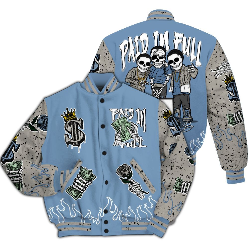 Varsity Jacket To Match University Blue 4s - Fire Everybody Paid In All Over Print