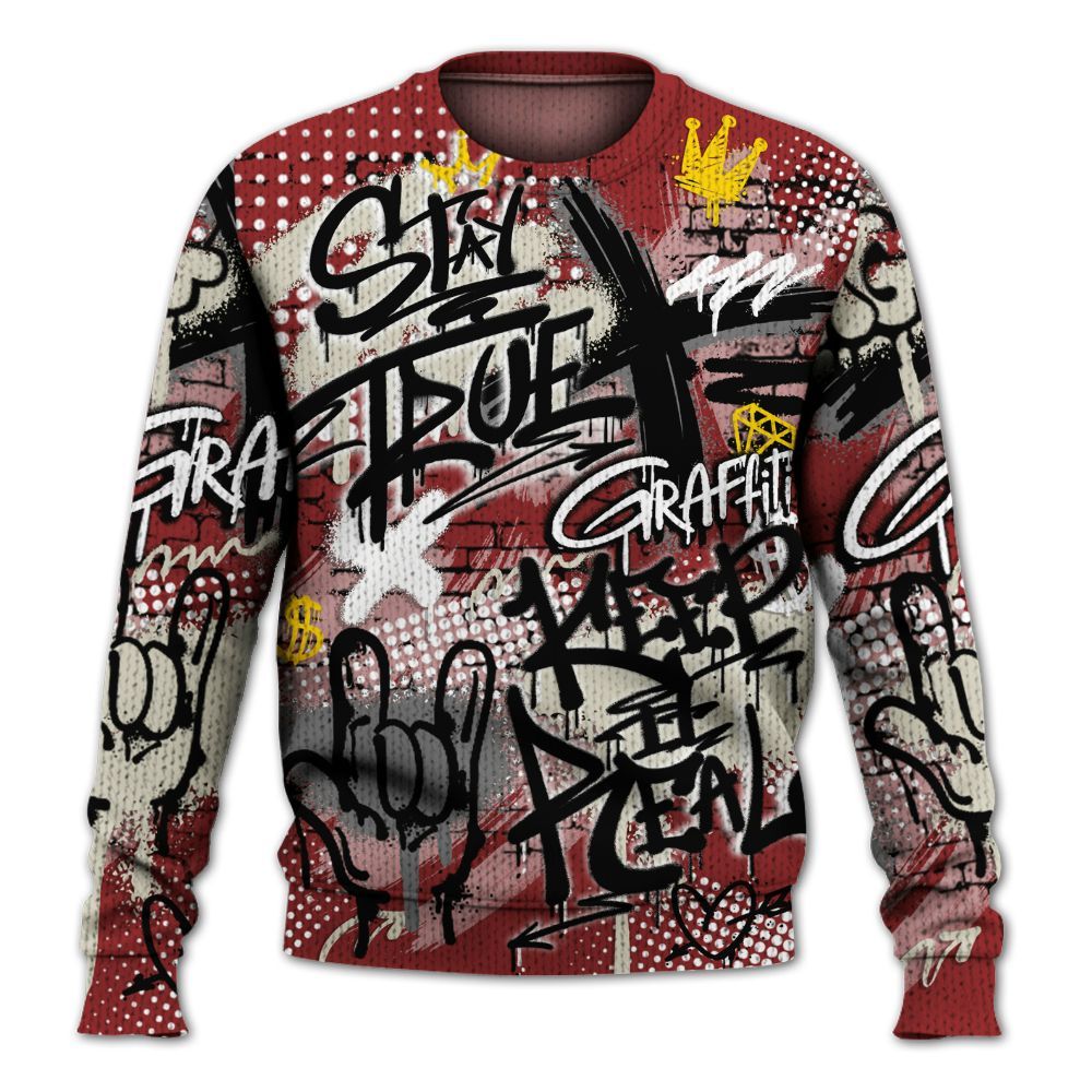Knitted Sweater To Match High 85 Bred 1s - True It Real Graffiti Streetwear