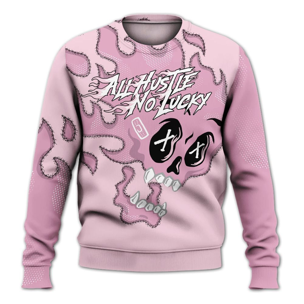 Sweatshirt To Match Orchid 4s - All Hustle No Lucky Skull All Over Print