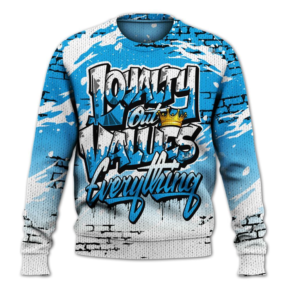 Knitted Sweater To Match Black University Blue 2022 13s - Values Of Loyalty Drip