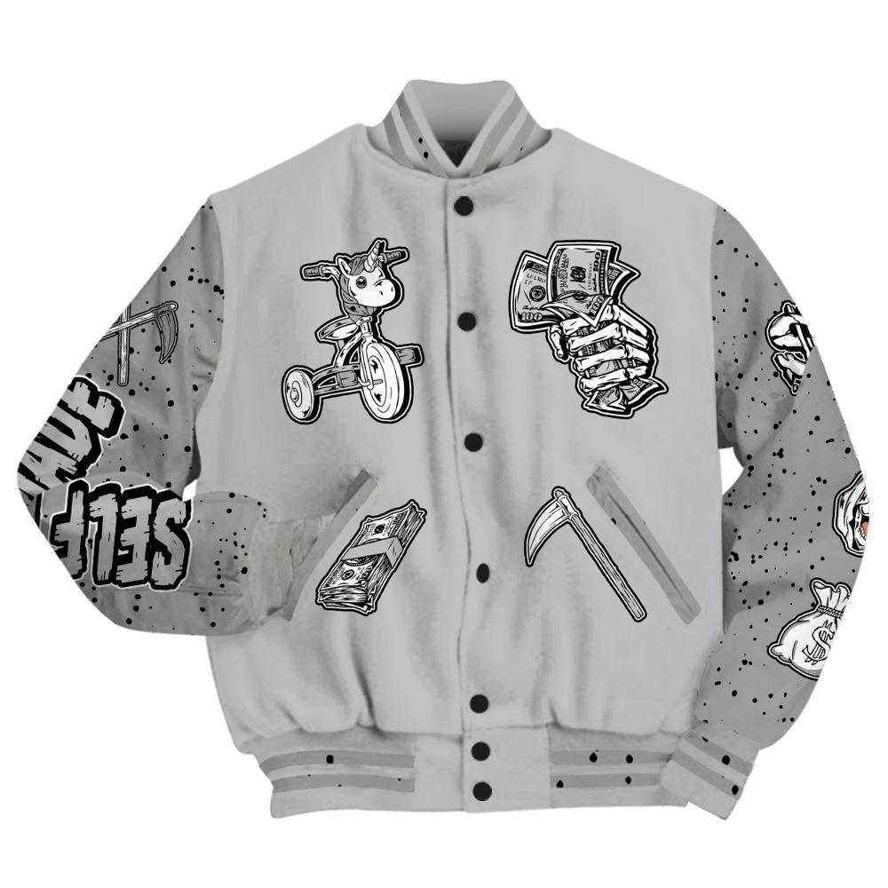 Varsity Jacket To Match Retro White Oreo 4s - Self Make Skeleton All Over Print
