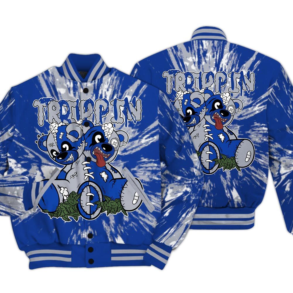 Varsity Jacket To Match Air Foamposite One Royal - Trippin Bear Luxury Varsity Jacket Unisex
