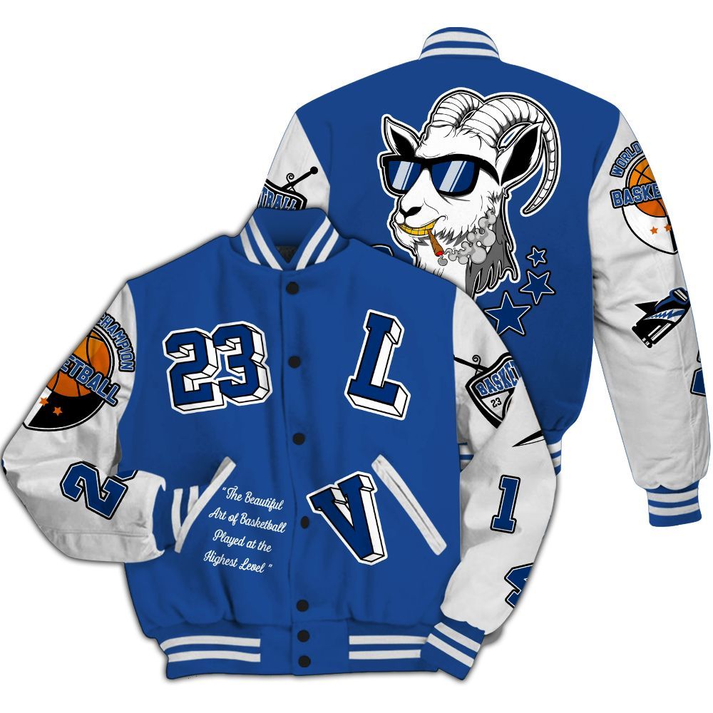 Varsity Jacket To Match High OG True Blue 1s - The GOAT Got Em Streetwear All Over Print