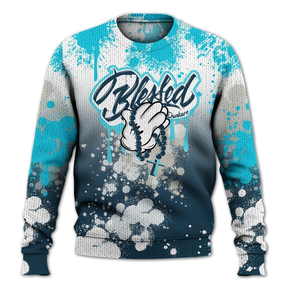 Knitted Sweater To Match Air Navy Baltic Blue - God Blessed Ink Drip