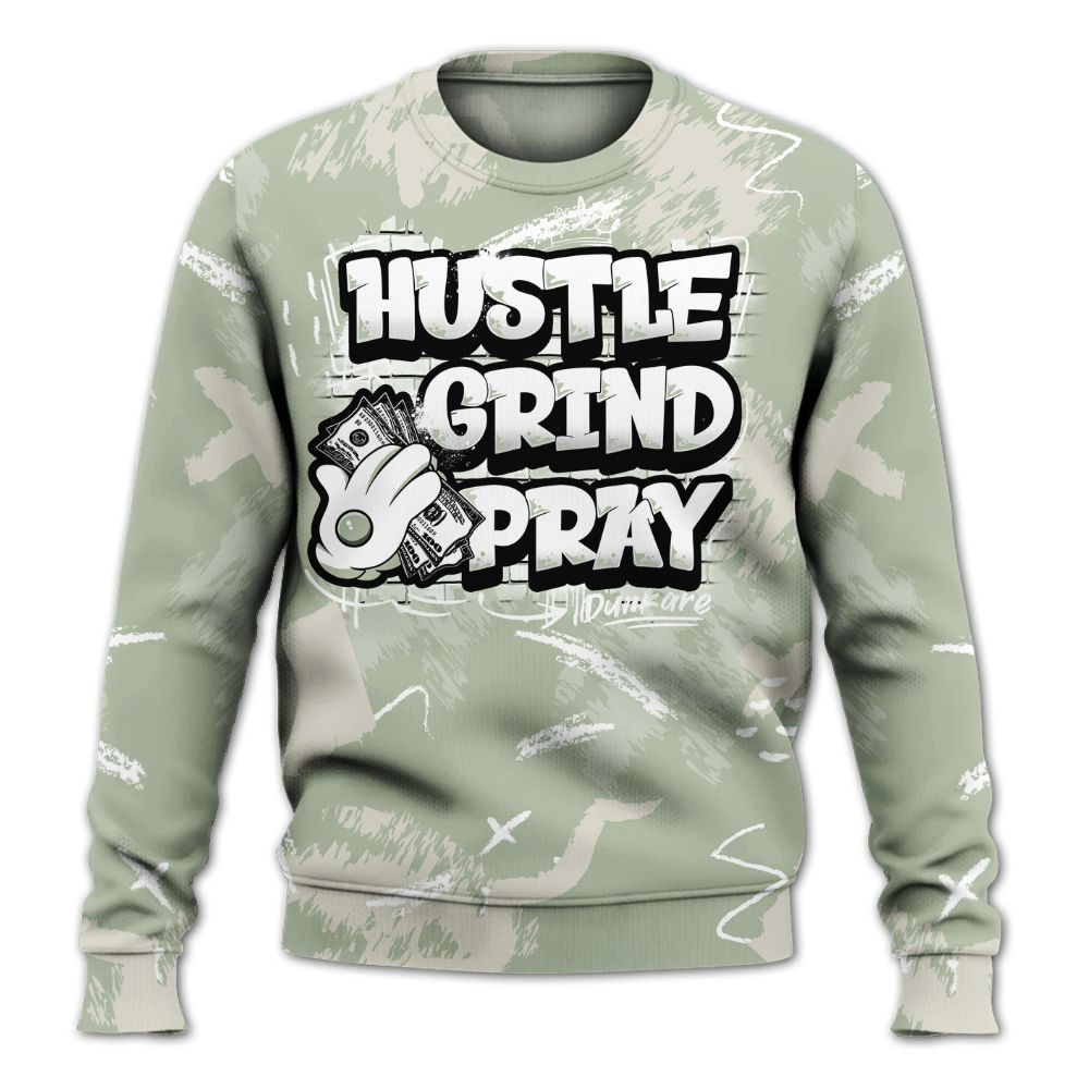 Sweatshirt To Match Seafoam Sail 4s - Hustle Grind Pray Retro All Over Print