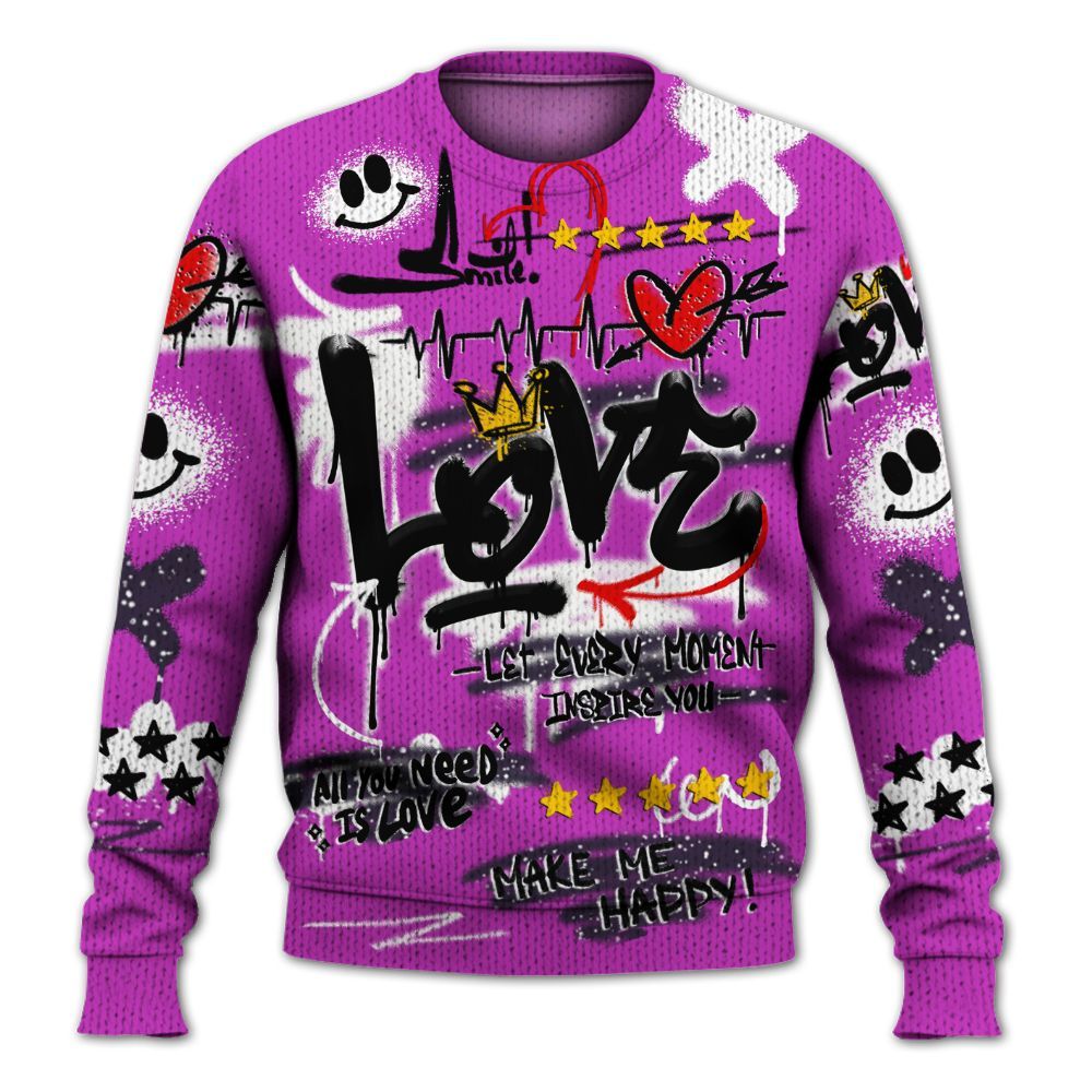 Knitted Sweater To Match Ja 2 Staregazer - Happy Love Beats Graffiti Streetwear