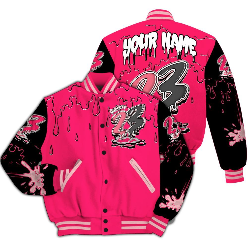 Varsity Jacket To Match A'One Hyper Pink Varsity Jacket, Custom Name 23 Drip Sludges All Over Print