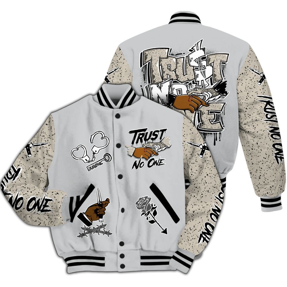Varsity Jacket To Match Metallic Silver 2024 5s - Trust No One Dripping All Over Print