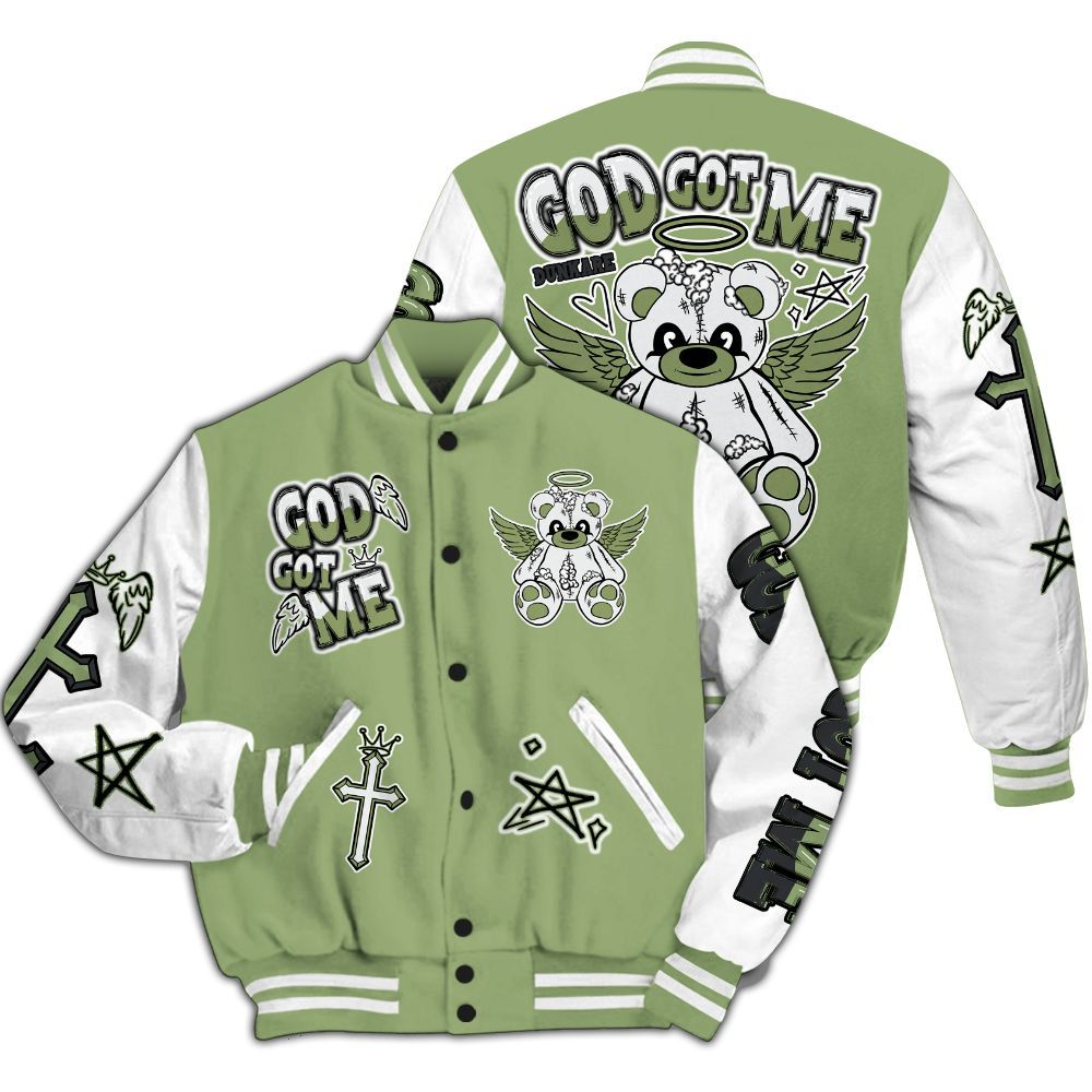 Varsity Jacket To Match Oil Green 4s - Gods Guides Me Bear All Over Print