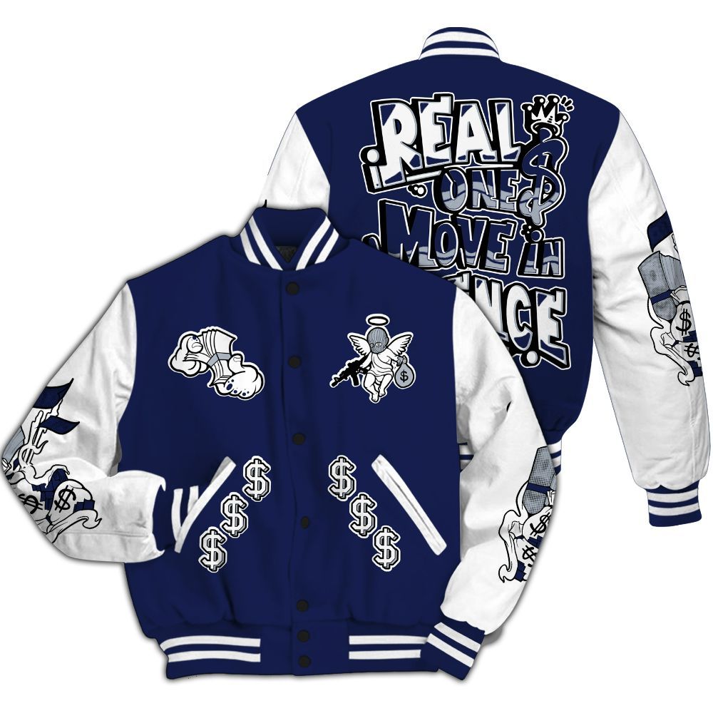 Varsity Jacket To Match Midnight Navy 11s - Ones Move In Silence Graphic All Over Print