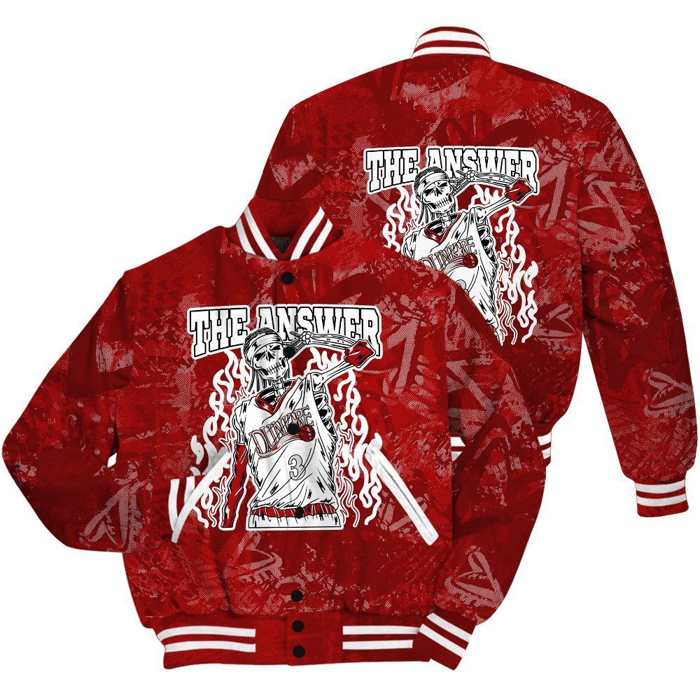 Varsity Jacket To Match Red Taxi 12s Shirt - Allen Answer Skeleton Heart All Over Print