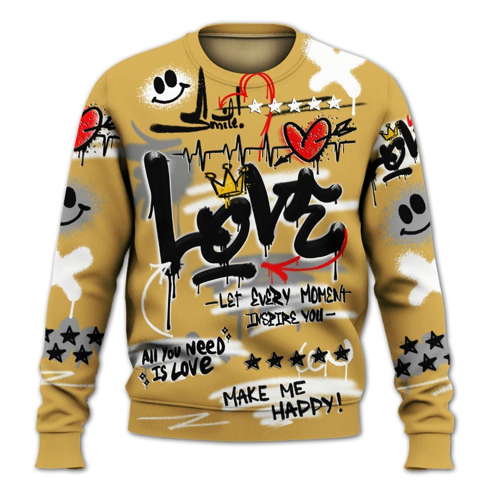 Sweatshirt To Match Retro Light Ginger 14s - Happy Love Beats Graffiti Streetwear All Over Print