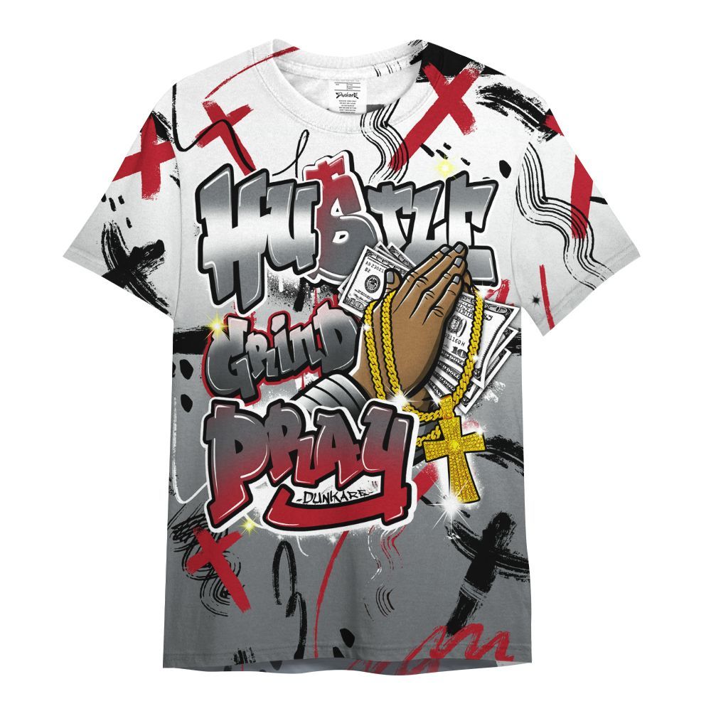 Shirt To Match Retro Fire Red 9s - Money Hustle Grind Pray All Over Print