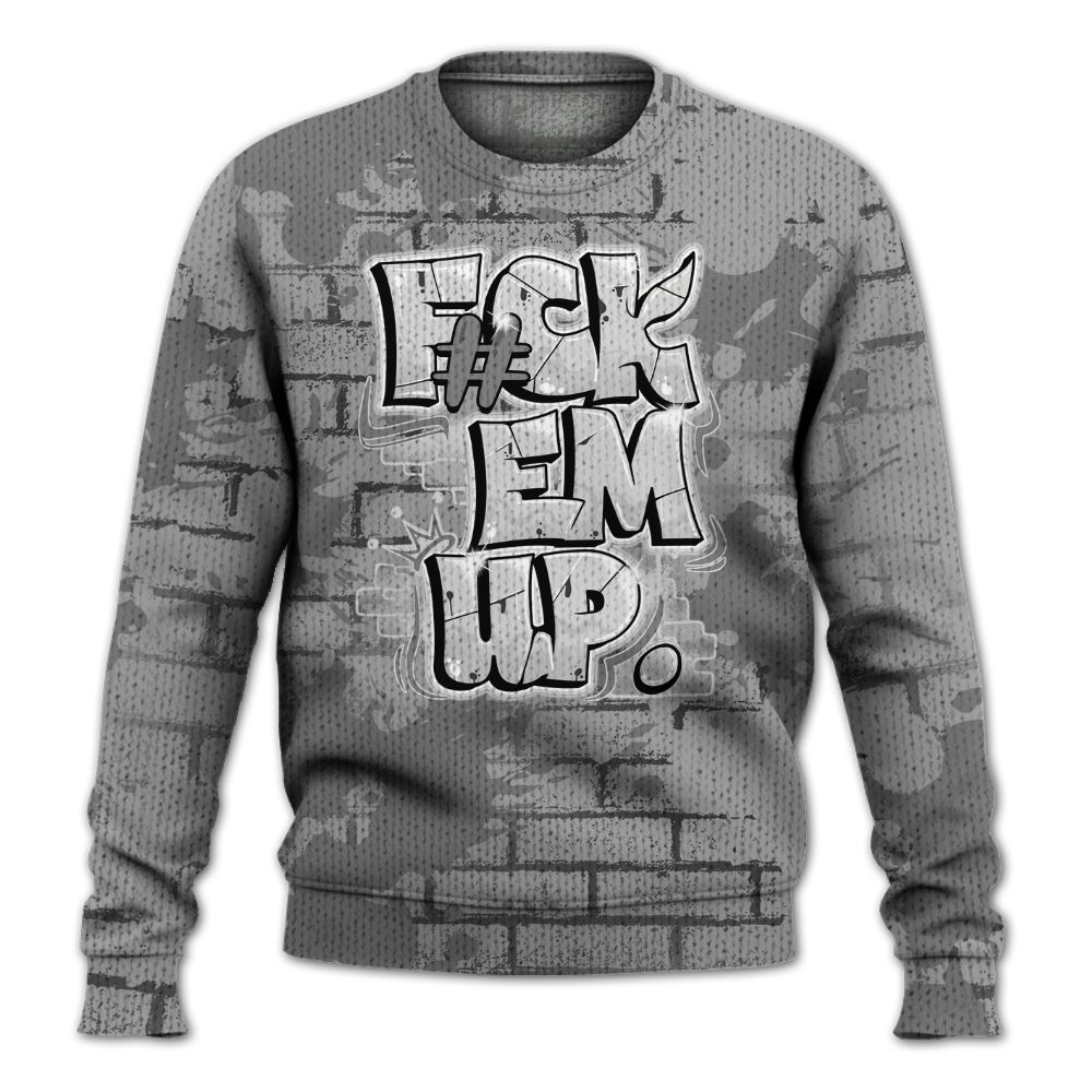 Knitted Sweater To Match Black Wolf Grey 12s - F#ck Em Graphic Brick Art
