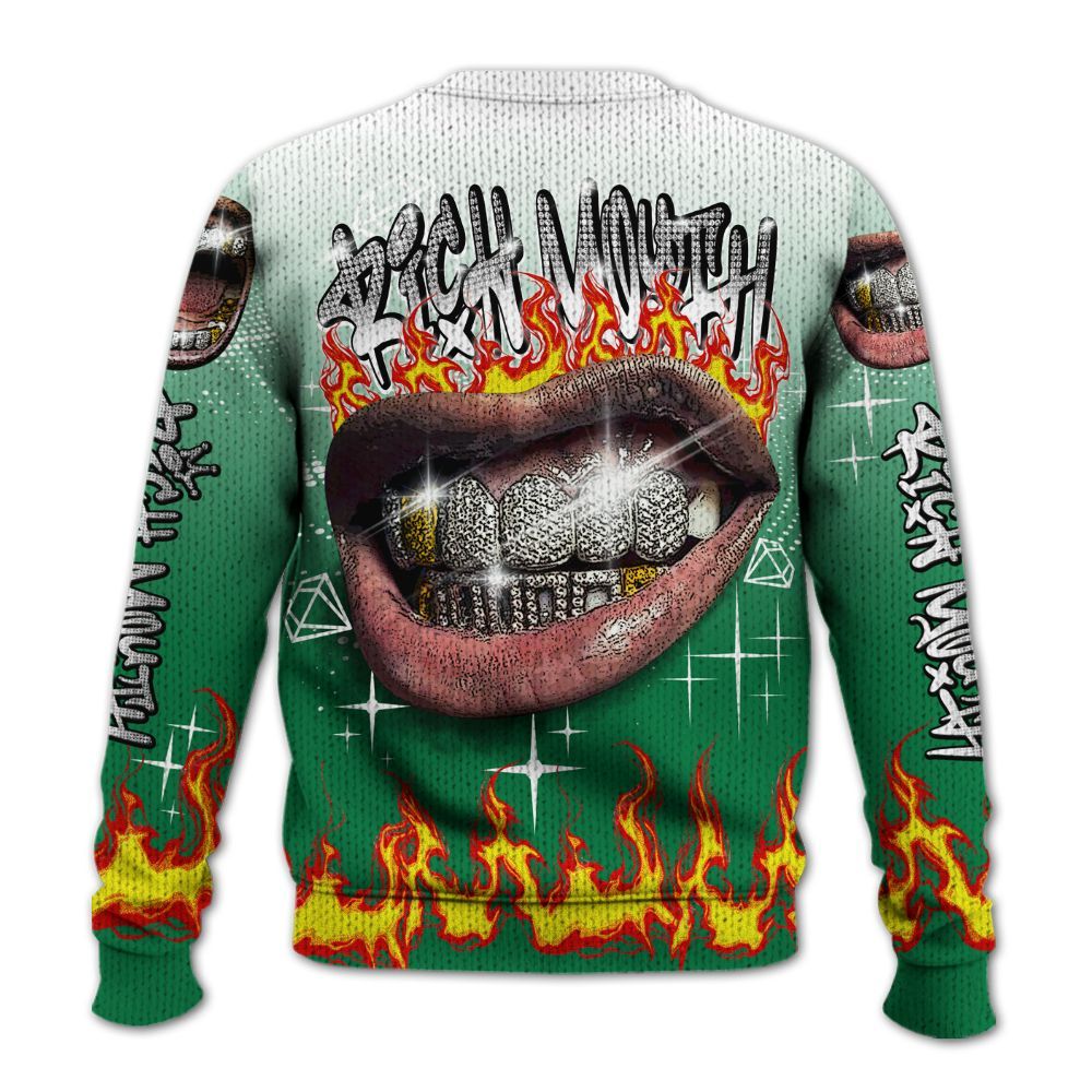 Knitted Sweater To Match Pine Green 13s - Rich Mouth Fire Rap Retro 90s