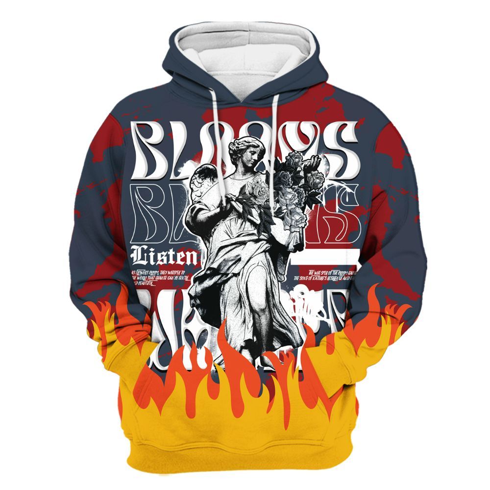 Hoodie To Match Navy Blue 2024 6s - Blooms Whisper Retro All Over Print