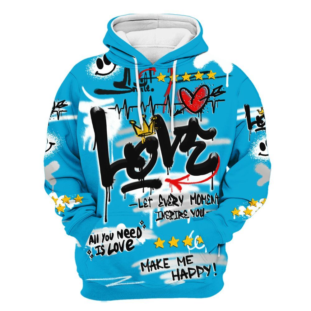 Hoodie To Match Ja 3 Jurassic Park Metallic Silver - Happy Love Beats Graffiti Streetwear All Over Print