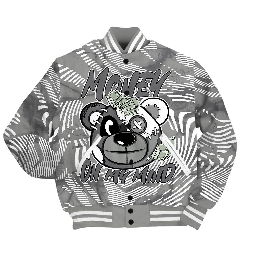 Varsity Jacket To Match Paris Cement Grey 4s - Money On My Mind Bear Fume Varsity Jacket Unisex