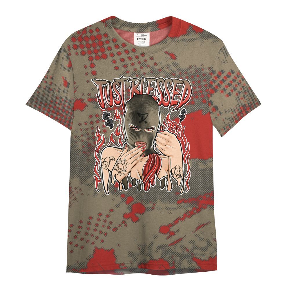 Shirt To Match Olive 9s - Blessed!! Smoke Dot All Over Print