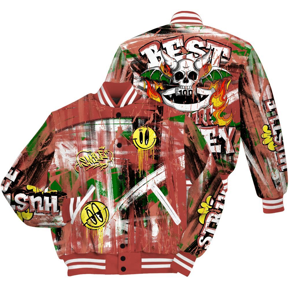 Varsity Jacket To Match Dune Red 13s - Money Skull Smile Fire All Over Print